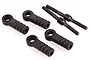 A set of HSP RC steering linkage components including two metal threaded rods and four black plastic rod ends on a white background.