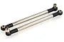 Two silver metal RC suspension linkages with black plastic ball ends, shown against a white background.