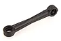 A black plastic RC servo steering linkage rod with a ball joint socket at one end and a circular mounting hole at the other.