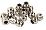 A cluster of silver-coloured metal pivot balls for RC car suspension components on a white background.