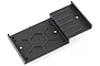 A black plastic radio box chassis plate for an HSP RC car, featuring a stepped design with mounting holes and a hexagonal reinforcement pattern.