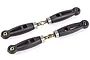 Two adjustable RC suspension turnbuckle arms with black plastic ends and metal threaded centers on a white background.