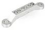 A silver-coloured aluminium front upper suspension arm pin brace for an RC car, shown against a white background.