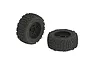 Two black ARRMA dBoots Back-Flip monster truck tyres pre-mounted on black multi-spoke wheels, shown from different angles against a white background.