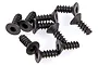 A pile of black metal countersunk head screws with coarse threads and hex drive sockets.