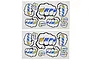 Two identical sheets of RPM RC fist logo stickers featuring various sizes of white fists with blue RPM text and yellow stripes.
