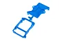 A blue RPM RC ESC cage and mount set for Traxxas vehicles, shown as two connected plastic parts on a white background.