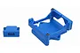 RPM blue plastic ESC cage and mount set for Castle Sidewinder 4, featuring a main housing and a separate smaller clamp piece.