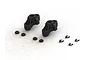 A pair of black ARRMA steering blocks with associated small plastic washers and C-clips on a white background.