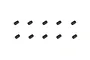 Ten small black metal grub screws arranged in two rows of five on a white background.