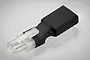 A male Tamiya to female Traxxas battery adapter cable with black heat shrink tubing on a white background.