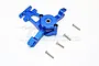Blue anodized aluminium steering arm assembly with servo saver for Traxxas E-Revo VXL 2.0, including four mounting screws.