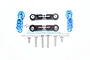 GPM Racing blue aluminium servo horns and black steering linkages with mounting screws for RC cars.