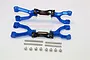 A pair of blue anodized aluminium upper suspension arms for the Traxxas X-Maxx by GPM Racing, including suspension pins and mounting screws.