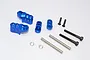 GPM Racing blue aluminium front adjustable shock mount set for Traxxas X-Maxx including mounting hardware and screws.