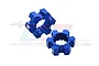 Two blue anodized aluminium 10mm thick wheel hex adapters for RC cars, featuring a splined inner bore and six-sided outer profile.