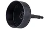 A black metal Rovan Baja 4WD clutch bell with an integrated drive shaft, shown against a plain white background.