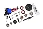 Traxxas 2-speed conversion kit for TRX-4 Sport including a blue micro servo, various metal gears, bearings, screws, and a tube of Traxxas grease.