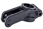 A black plastic rear hub carrier for an RC vehicle, shown from a high angle against a white background.
