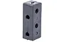 A black plastic rectangular chassis brace component for an RC vehicle with multiple pre-drilled mounting holes.