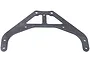 A gunmetal grey aluminium front upper chassis plate for a Rovan Baja RC car, featuring a triangular cut-out design and multiple mounting holes.