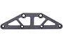 A gunmetal grey aluminium rear upper plate for a Rovan Baja 4WD RC car, featuring a triangular design with multiple mounting holes.