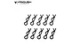 Ten black small body pins for RC cars arranged in two rows of five against a white background with the Vanquish Products logo in the top left corner.