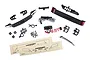 Traxxas TRX-4 Sport LED light kit components including front grille, rear bumper, wiring harness, power module, screws, and installation templates.