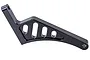 A black anodized aluminium rear chassis mount for an RC vehicle, featuring a curved design with several weight-reduction cutouts.