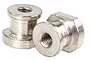 Two silver-coloured metal shock mount bushings for an RC vehicle, shown against a white background.