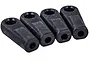 Four black plastic steering linkage ball ends arranged in a row against a white background.
