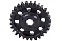 A black metal 29-tooth drive gear for an RC car with a central hole and six circular weight-reduction holes.