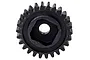 A black metal 26-tooth drive gear for an RC vehicle, featuring a central hexagonal hole, isolated on a white background.