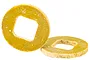 Two yellow, circular RC brake pads with a square center hole, isolated on a white background.