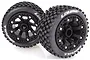 Two Louise 2.2 inch ST-Uphill RC truck wheels with black spoke rims and knobby rubber tires, shown against a white background.
