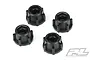 A set of four black Pro-Line 17mm hex wheel adapters for RC vehicles, arranged on a white background.