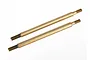 Two gold-colored titanium nitride coated shock shafts for Traxxas RC vehicles, shown against a plain white background.