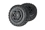Two black ARRMA dBoots Sidewinder SC short course RC truck wheels with star-pattern rims on a white background.