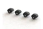 Four black ARRMA shock cap protectors arranged in a row on a white background.