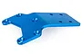 A blue anodized aluminium front chassis plate for an HSP 2WD RC car, featuring multiple countersunk screw holes.