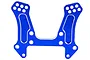 A blue anodized aluminium front shock tower for an HSP RC car, featuring multiple mounting holes and a machined design.