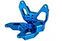 A pair of blue anodized aluminium shock towers for an HSP RC car, featuring multiple mounting holes and cutouts for weight reduction.