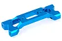 A blue anodized aluminium RC chassis brace with a central cutout and multiple threaded mounting holes on a white background.