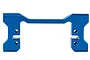 A blue anodized aluminium RC chassis brace with mounting holes and slots, shown against a white background.