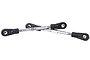 Two Rovan symmetrical steering linkage turnbuckles with metal shafts and black plastic ball ends, isolated on a white background.