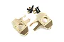 A pair of Yeah Racing brass steering hubs for the SCX10 II, including mounting screws and small brass spacers on a white background.