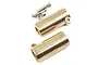 Two brass high-mass straight axle adapters for an RC crawler, including mounting screws and nuts, on a white background.