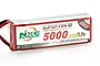 NXE Super-Nano 5000mAh 40C LiPo battery pack with red casing and white label against a white background.