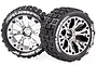 Two Louise 2.8 inch ST-Jumbo RC monster truck wheels with chrome rims and black off-road tires against a white background.