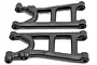 Two black RPM rear lower suspension arms for RC vehicles, shown from a top-down perspective against a white background.